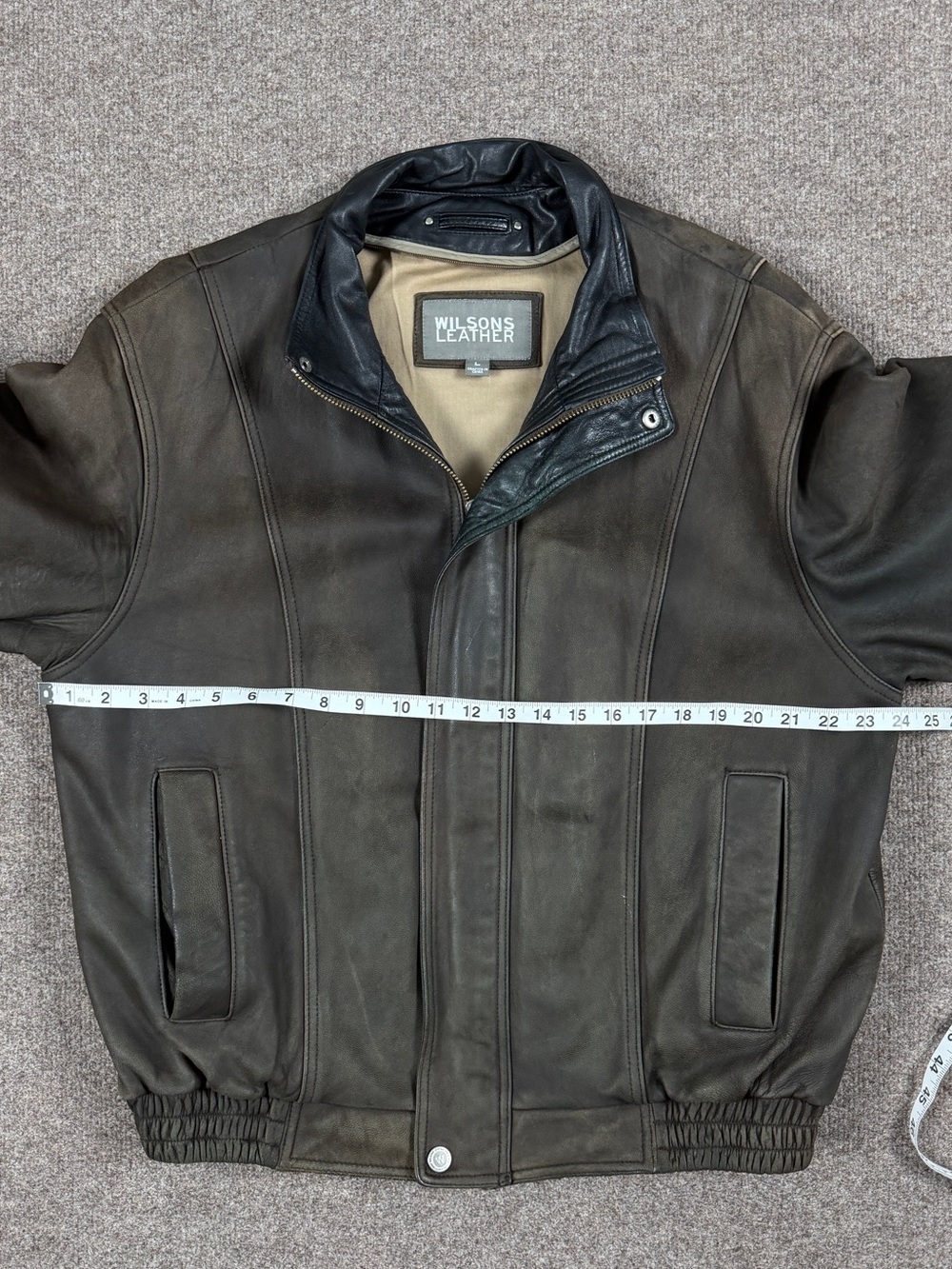 Vintage Wilsons Brown Leather Full Zip Bomber Jacket Men's Large Contrast Collar - Picture 16 of 16